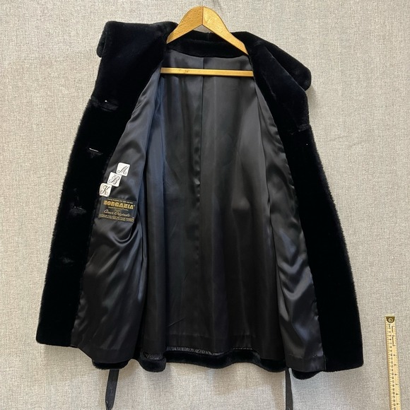 Borgazia Career Originals Vintage Faux Fur Coat Womens 10 Black Belted READ - Picture 4 of 16